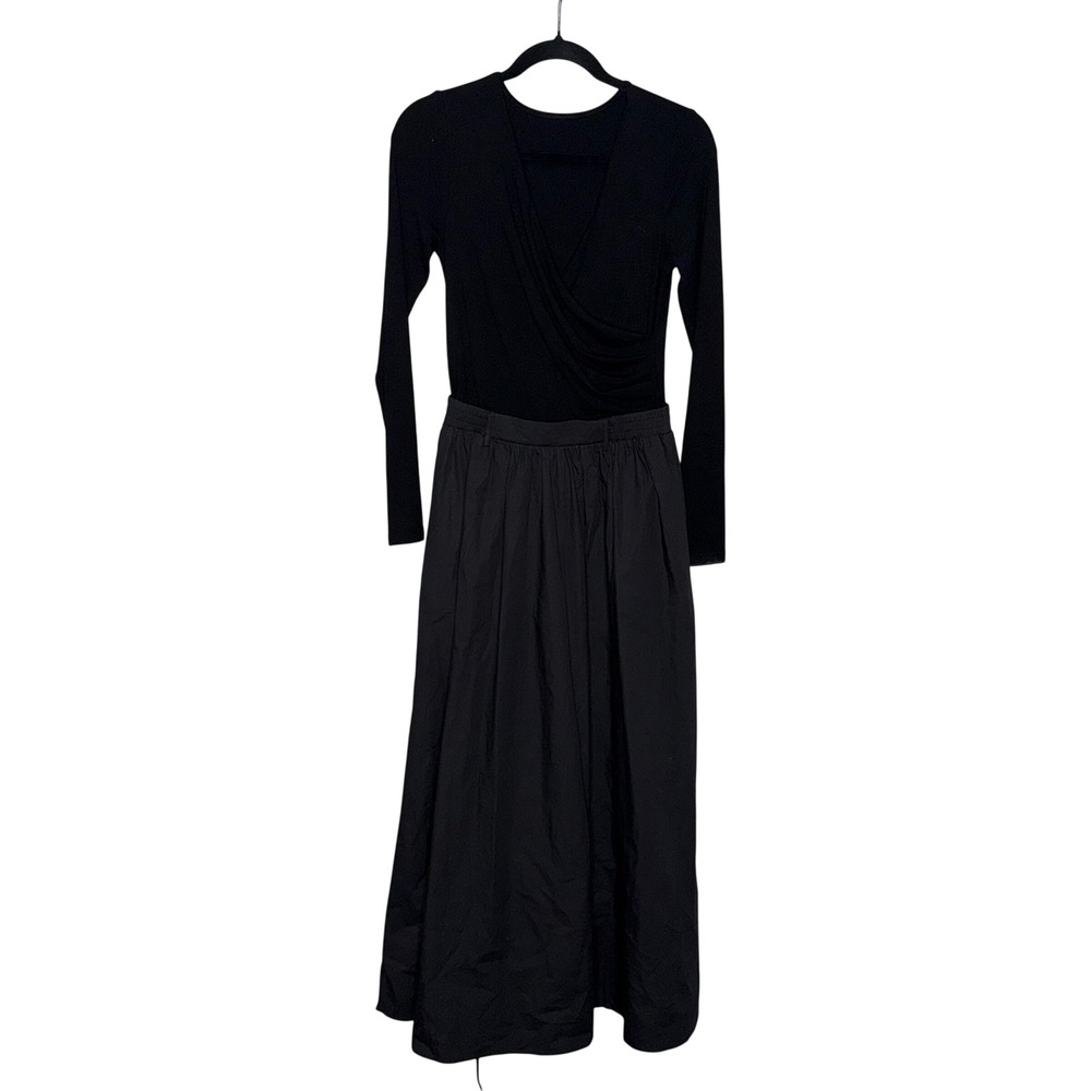 Commense Maxi Dress Women Size M Black NEW Wrap V-Neck Long Sleeve Full Skirt - Picture 2 of 6